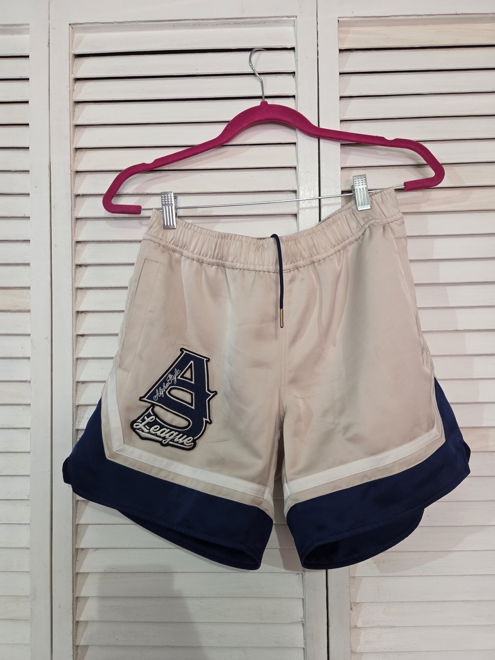 Alpha STYLE Beige & Navy Athletic Shorts with Drawstring